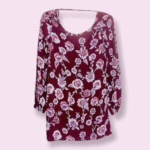 Billabong Boho Floral Tunic Mini Dress Purple Long Sleeve Womens Size XS